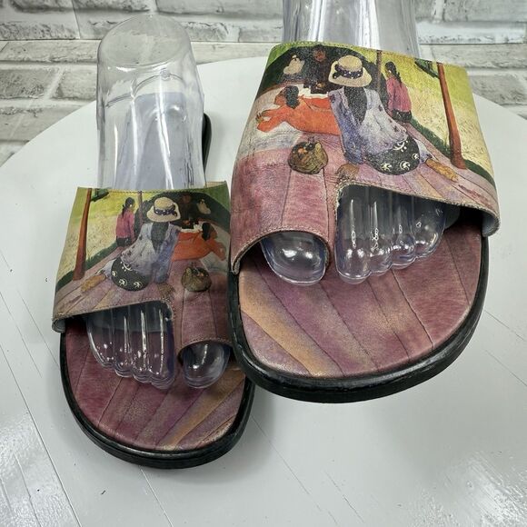 Icon Women’s 10.5/ 11 Painting Wearable Art Blue Leather Toe Ring Low Flats - Picture 7 of 10